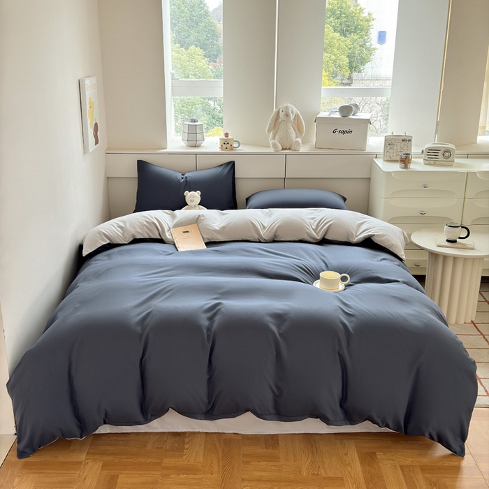 91家纺网 家纺一手货源 找家纺 可可家纺 2025新款ins风纯色磨毛简约水洗棉四件套亲肤床单被套三件套 洛克兰灰