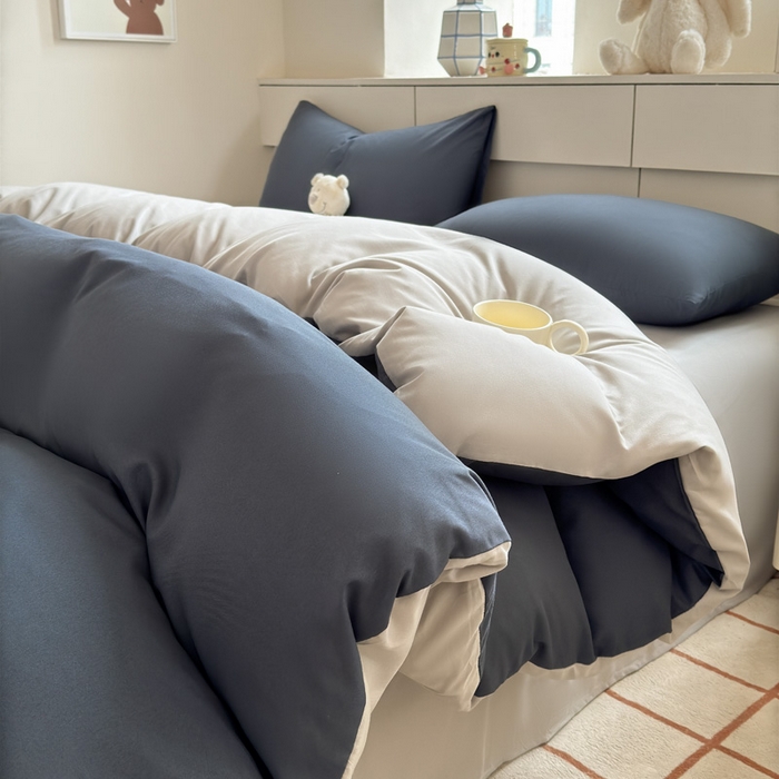 91家纺网 家纺一手货源 找家纺 可可家纺 2025新款ins风纯色磨毛简约水洗棉四件套亲肤床单被套三件套 洛克兰灰