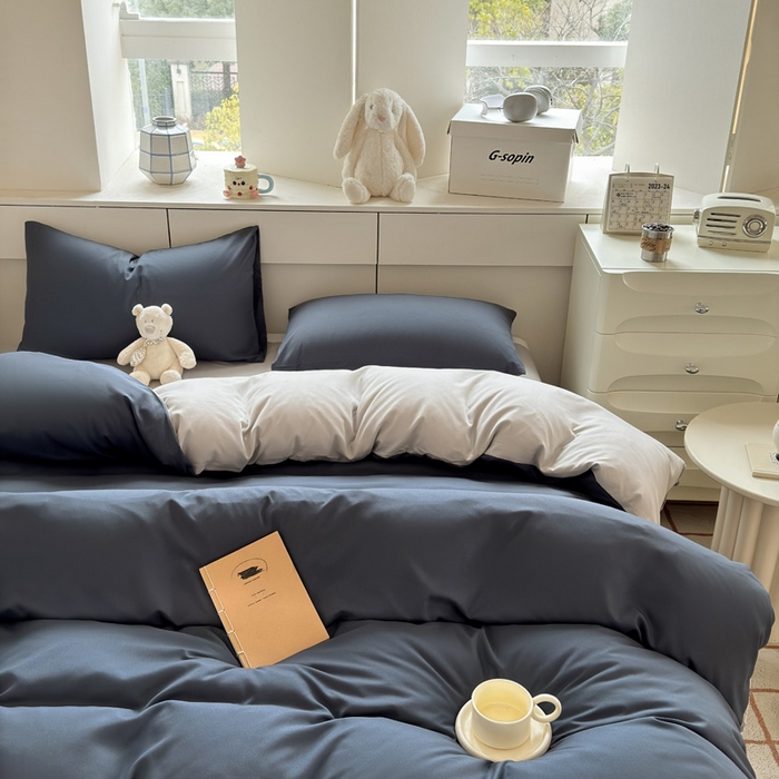91家纺网 家纺一手货源 找家纺 可可家纺 2025新款ins风纯色磨毛简约水洗棉四件套亲肤床单被套三件套 洛克兰灰