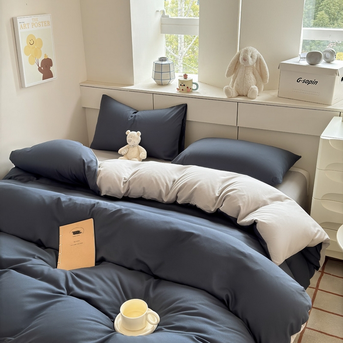 91家纺网 家纺一手货源 找家纺 可可家纺 2025新款ins风纯色磨毛简约水洗棉四件套亲肤床单被套三件套 洛克兰灰