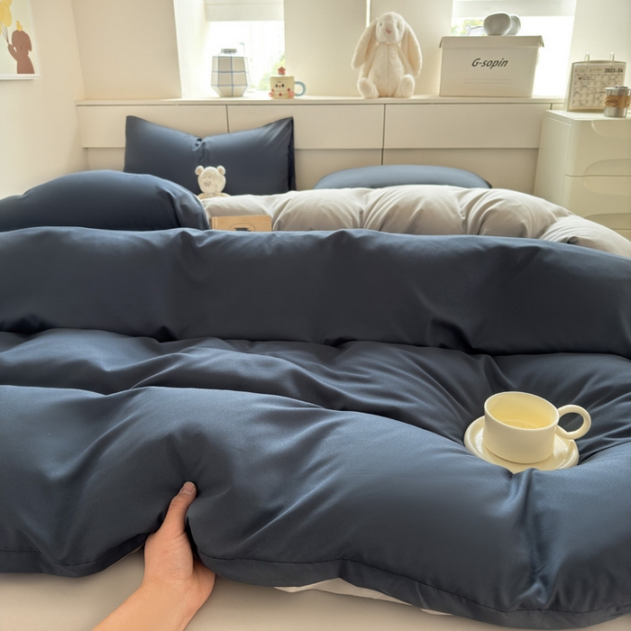 91家纺网 家纺一手货源 找家纺 可可家纺 2025新款ins风纯色磨毛简约水洗棉四件套亲肤床单被套三件套 洛克兰灰