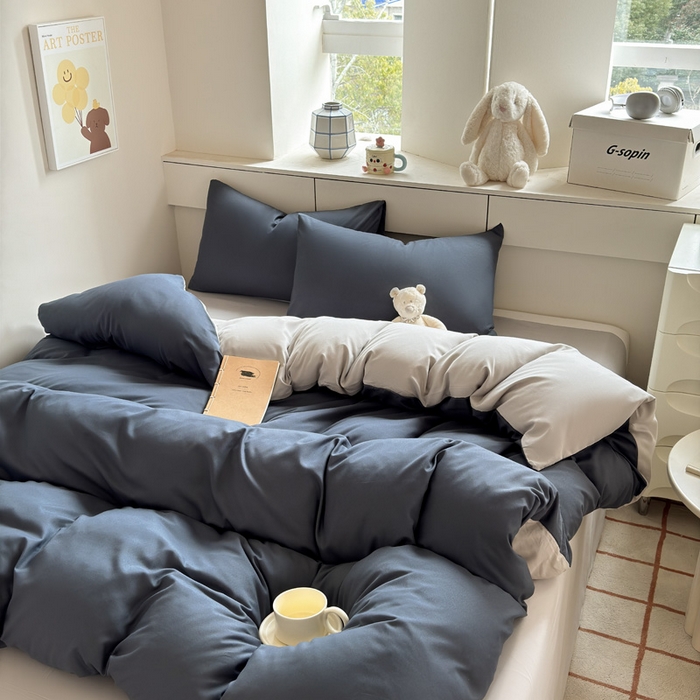 91家纺网 家纺一手货源 找家纺 可可家纺 2025新款ins风纯色磨毛简约水洗棉四件套亲肤床单被套三件套 洛克兰灰
