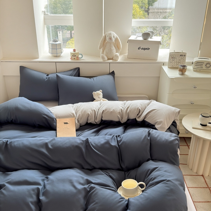 91家纺网 家纺一手货源 找家纺 可可家纺 2025新款ins风纯色磨毛简约水洗棉四件套亲肤床单被套三件套 洛克兰灰