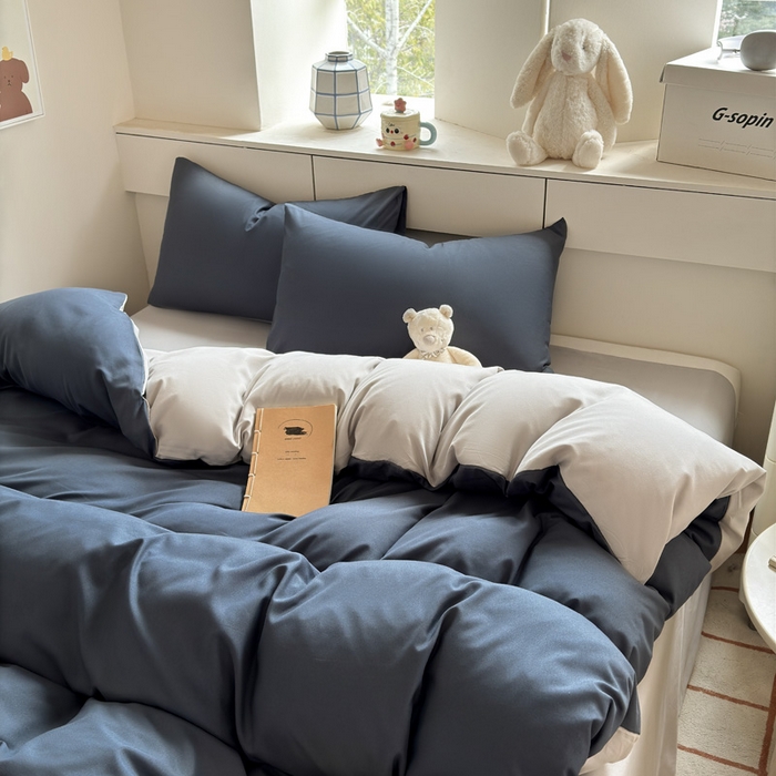 91家纺网 家纺一手货源 找家纺 可可家纺 2025新款ins风纯色磨毛简约水洗棉四件套亲肤床单被套三件套 洛克兰灰