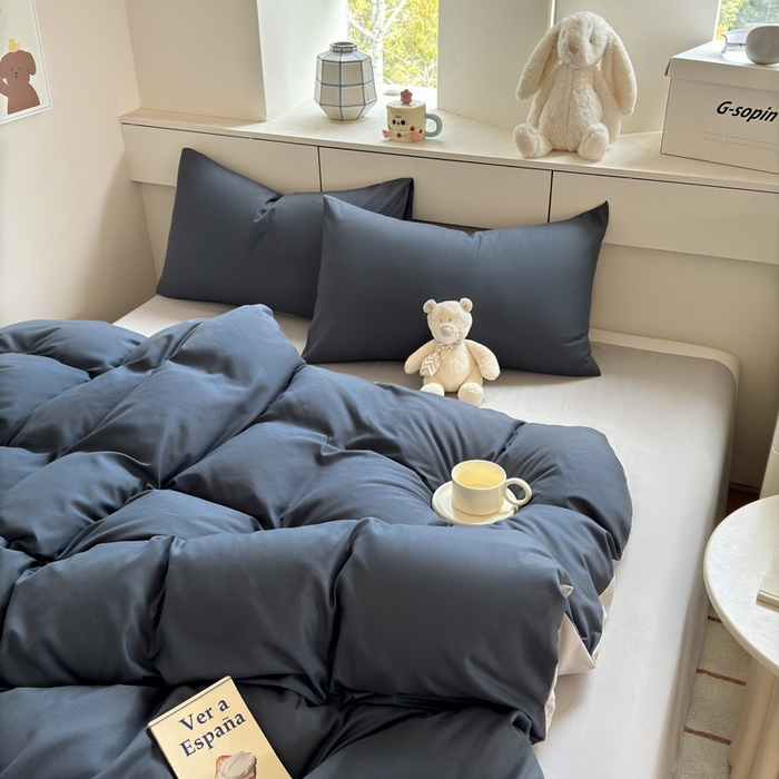 91家纺网 家纺一手货源 找家纺 可可家纺 2025新款ins风纯色磨毛简约水洗棉四件套亲肤床单被套三件套 洛克兰灰