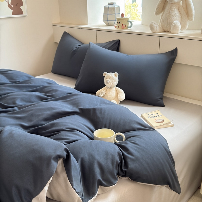 91家纺网 家纺一手货源 找家纺 可可家纺 2025新款ins风纯色磨毛简约水洗棉四件套亲肤床单被套三件套 洛克兰灰