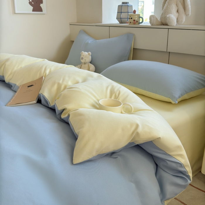 可可家纺 2025新款ins风纯色磨毛简约水洗棉四件套亲肤床单被套三件套 浅蓝芝士