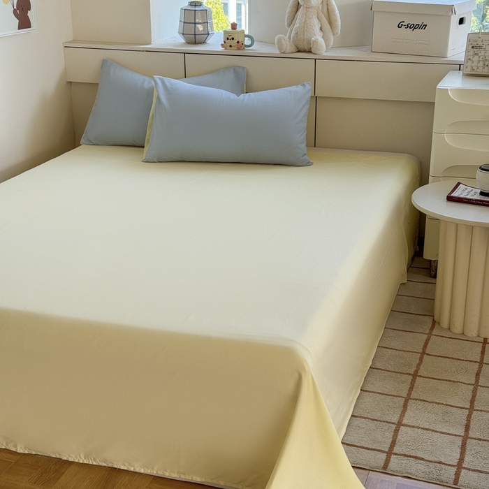 91家纺网 家纺一手货源 找家纺 可可家纺 2025新款ins风纯色磨毛简约水洗棉四件套亲肤床单被套三件套 浅蓝芝士