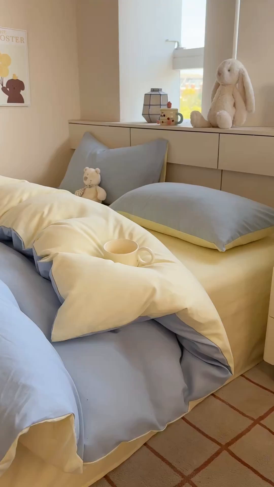 91家纺网 家纺一手货源 找家纺 可可家纺 2025新款ins风纯色磨毛简约水洗棉四件套亲肤床单被套三件套 浅蓝芝士