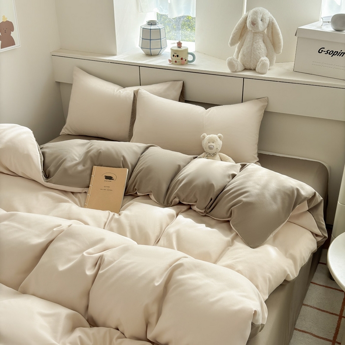 91家纺网 家纺一手货源 找家纺 可可家纺 2025新款ins风纯色磨毛简约水洗棉四件套亲肤床单被套三件套 浅玉卡其