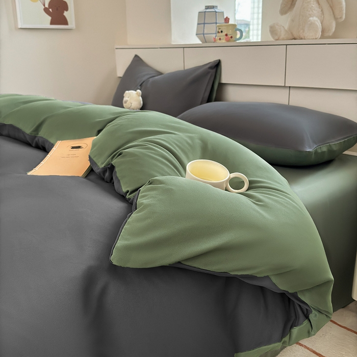 可可家纺 2025新款ins风纯色磨毛简约水洗棉四件套亲肤床单被套三件套 深灰抹茶