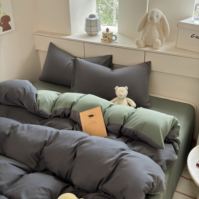 91家纺网 家纺一手货源 找家纺 可可家纺 2025新款ins风纯色磨毛简约水洗棉四件套亲肤床单被套三件套 深灰抹茶