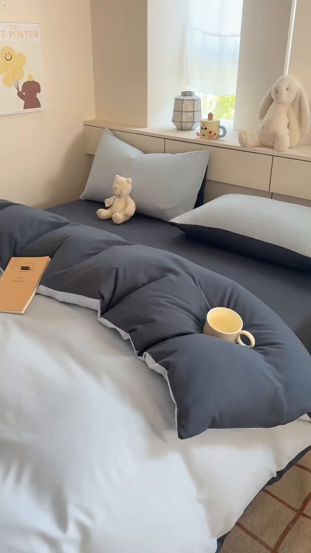 91家纺网 家纺一手货源 找家纺 可可家纺 2025新款ins风纯色磨毛简约水洗棉四件套亲肤床单被套三件套 雾蓝洛克兰