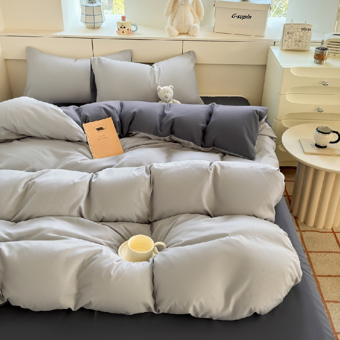 91家纺网 家纺一手货源 找家纺 可可家纺 2025新款ins风纯色磨毛简约水洗棉四件套亲肤床单被套三件套 雾霾灰