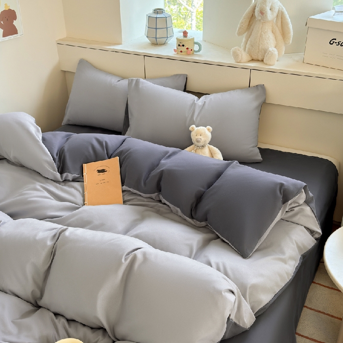 91家纺网 家纺一手货源 找家纺 可可家纺 2025新款ins风纯色磨毛简约水洗棉四件套亲肤床单被套三件套 雾霾灰