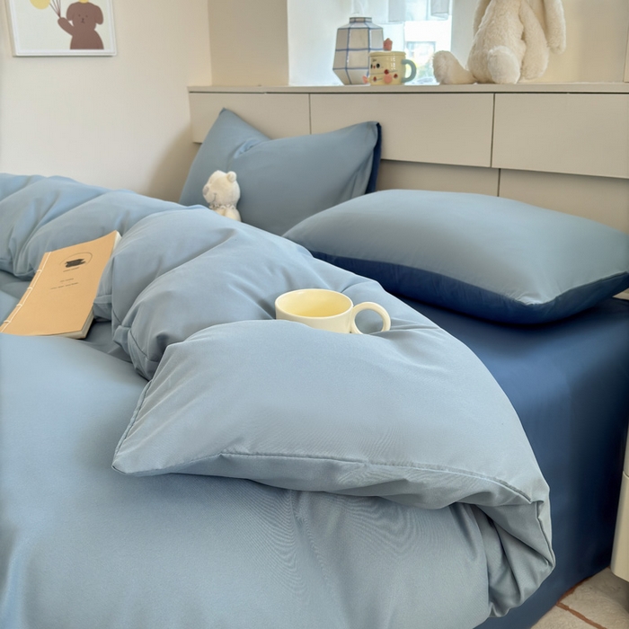 可可家纺 2025新款ins风纯色磨毛简约水洗棉四件套亲肤床单被套三件套 雾霾蓝海蓝