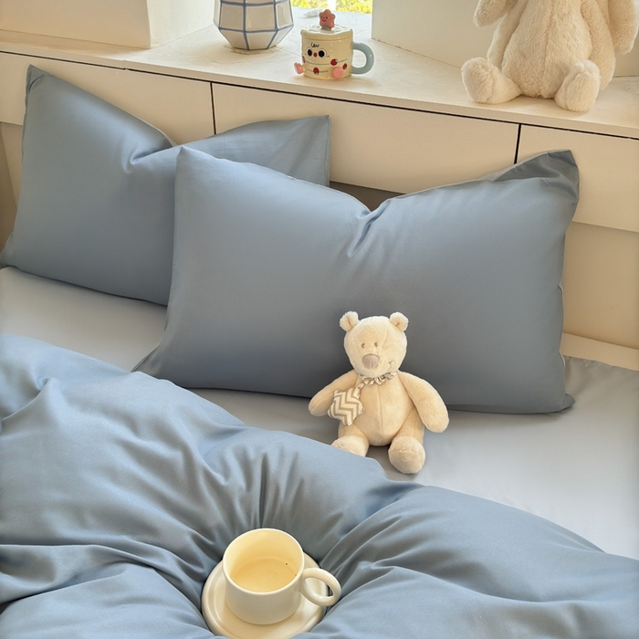 91家纺网 家纺一手货源 找家纺 可可家纺 2025新款ins风纯色磨毛简约水洗棉四件套亲肤床单被套三件套 月光雾蓝