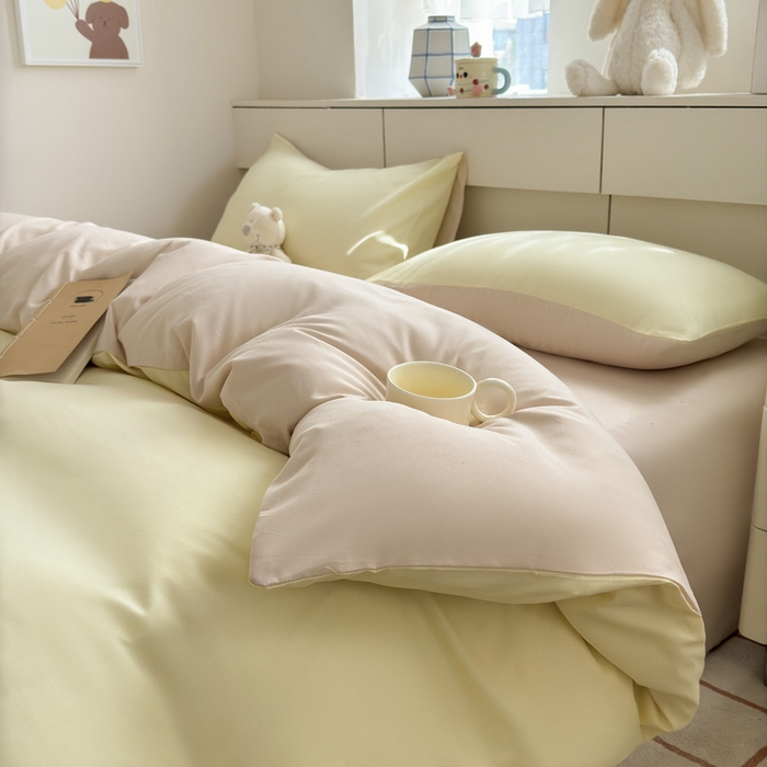 可可家纺 2025新款ins风纯色磨毛简约水洗棉四件套亲肤床单被套三件套 芝士奶茶