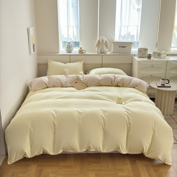 91家纺网 家纺一手货源 找家纺 可可家纺 2025新款ins风纯色磨毛简约水洗棉四件套亲肤床单被套三件套 芝士奶茶