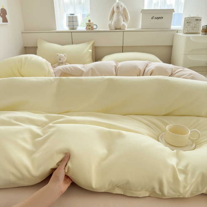 91家纺网 家纺一手货源 找家纺 可可家纺 2025新款ins风纯色磨毛简约水洗棉四件套亲肤床单被套三件套 芝士奶茶
