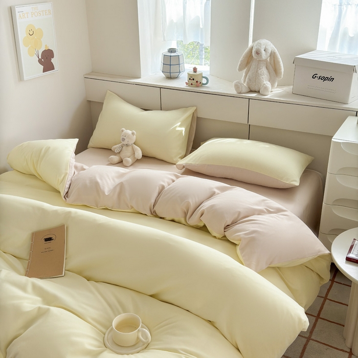 91家纺网 家纺一手货源 找家纺 可可家纺 2025新款ins风纯色磨毛简约水洗棉四件套亲肤床单被套三件套 芝士奶茶