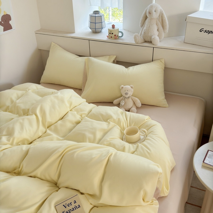 91家纺网 家纺一手货源 找家纺 可可家纺 2025新款ins风纯色磨毛简约水洗棉四件套亲肤床单被套三件套 芝士奶茶