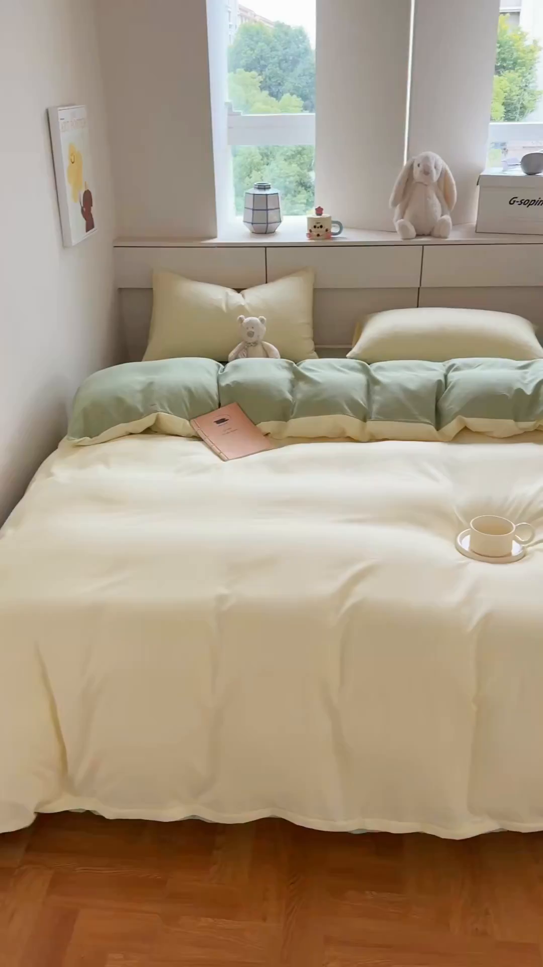 91家纺网 家纺一手货源 找家纺 可可家纺 2025新款ins风纯色磨毛简约水洗棉四件套亲肤床单被套三件套 芝士嫩绿