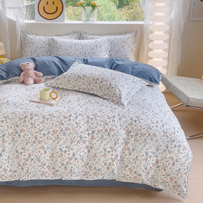 91家纺网 家纺一手货源 找家纺 布可家纺 2025新款水洗棉印花四件套系列 花开朵朵