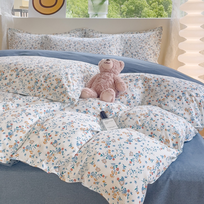 91家纺网 家纺一手货源 找家纺 布可家纺 2025新款水洗棉印花四件套系列 花开朵朵