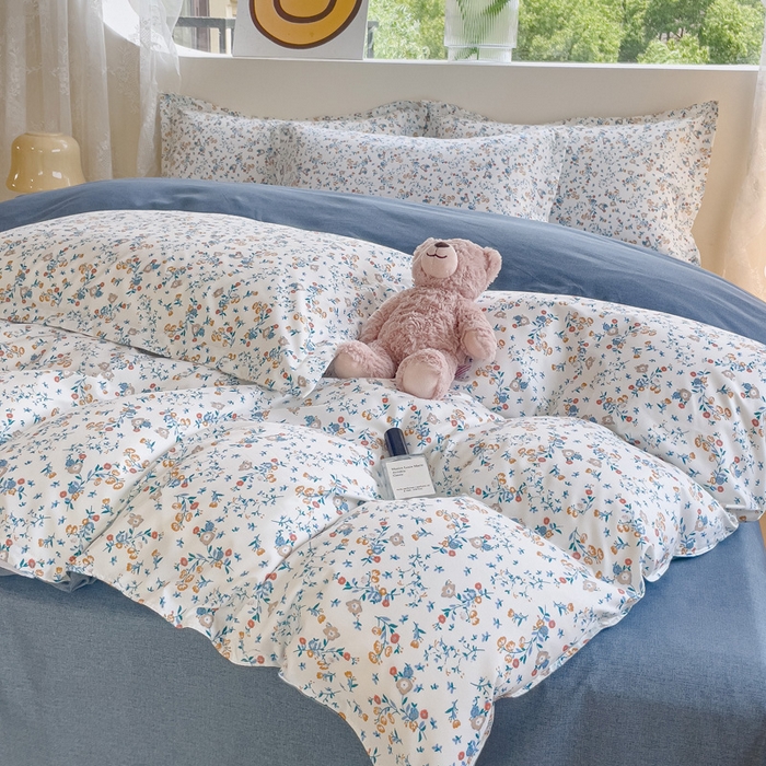 91家纺网 家纺一手货源 找家纺 布可家纺 2025新款水洗棉印花四件套系列 花开朵朵