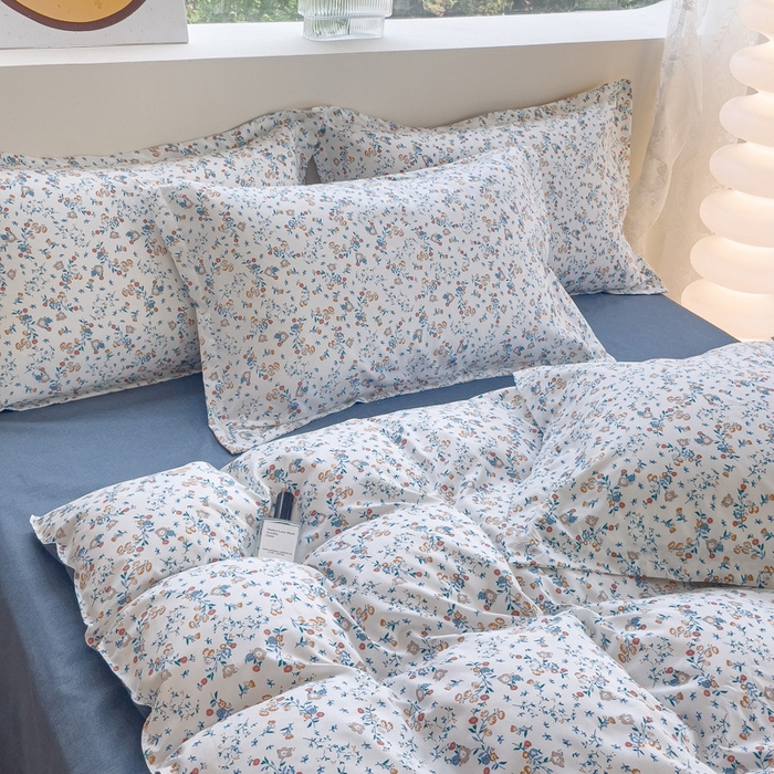 91家纺网 家纺一手货源 找家纺 布可家纺 2025新款水洗棉印花四件套系列 花开朵朵