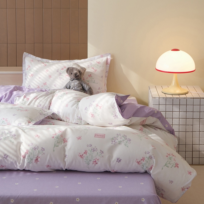 91家纺网 家纺一手货源 找家纺 布可家纺 2025新款水洗棉印花四件套系列 恋爱花束