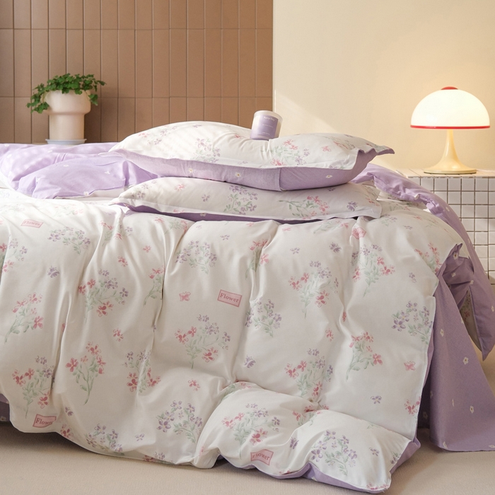 91家纺网 家纺一手货源 找家纺 布可家纺 2025新款水洗棉印花四件套系列 恋爱花束