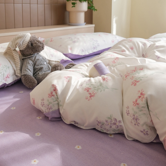 91家纺网 家纺一手货源 找家纺 布可家纺 2025新款水洗棉印花四件套系列 恋爱花束