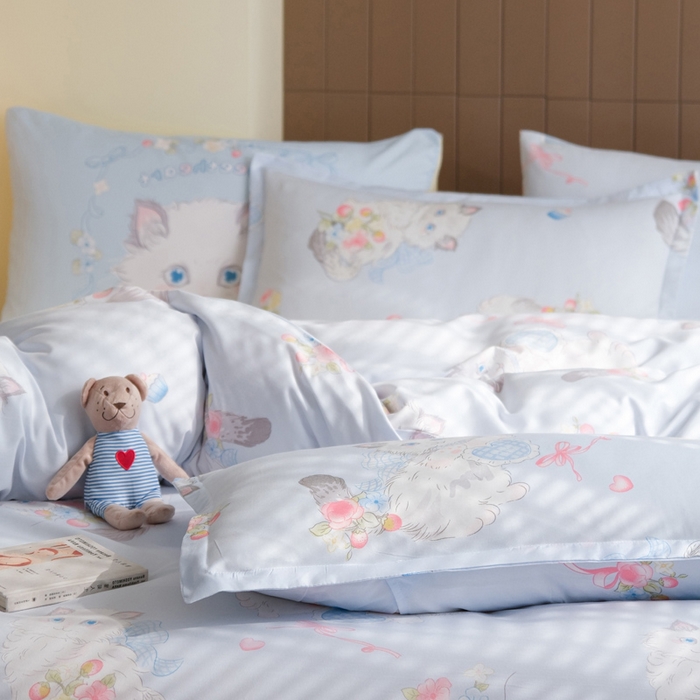 91家纺网 家纺一手货源 找家纺 布可家纺 2025新款水洗棉印花四件套系列 萝莉猫