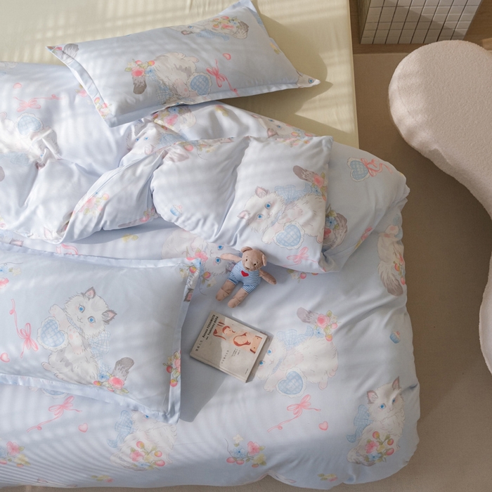 91家纺网 家纺一手货源 找家纺 布可家纺 2025新款水洗棉印花四件套系列 萝莉猫