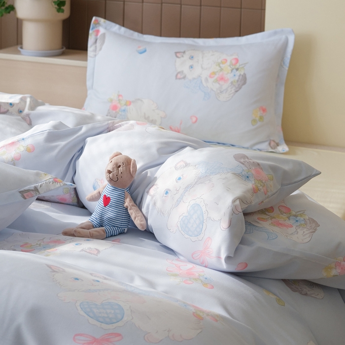 91家纺网 家纺一手货源 找家纺 布可家纺 2025新款水洗棉印花四件套系列 萝莉猫