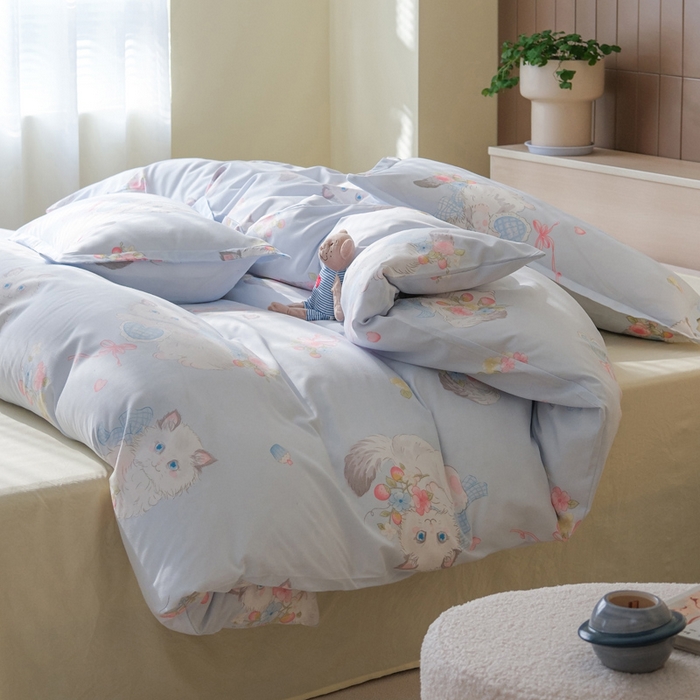 91家纺网 家纺一手货源 找家纺 布可家纺 2025新款水洗棉印花四件套系列 萝莉猫