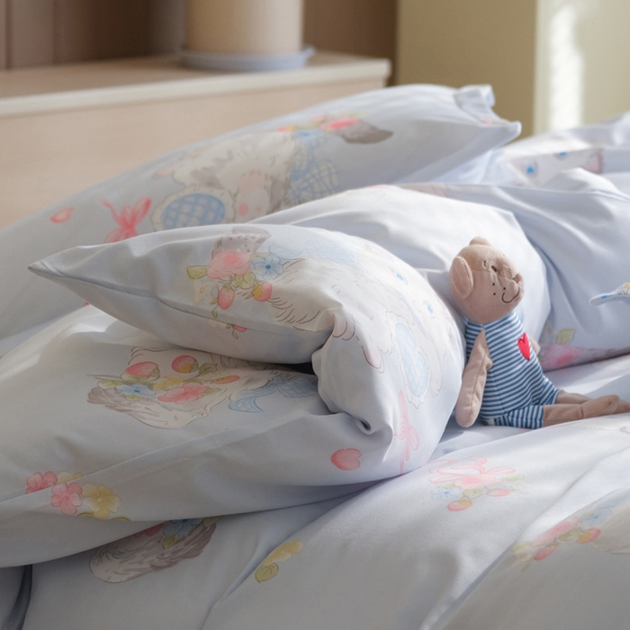 91家纺网 家纺一手货源 找家纺 布可家纺 2025新款水洗棉印花四件套系列 萝莉猫