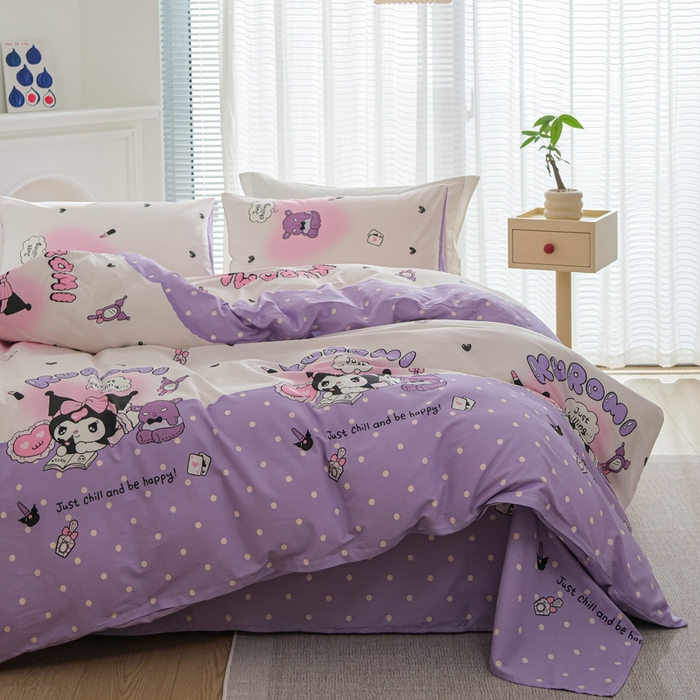 91家纺网 家纺一手货源 找家纺 布可家纺 2025新款水洗棉印花四件套系列 梦想库洛米