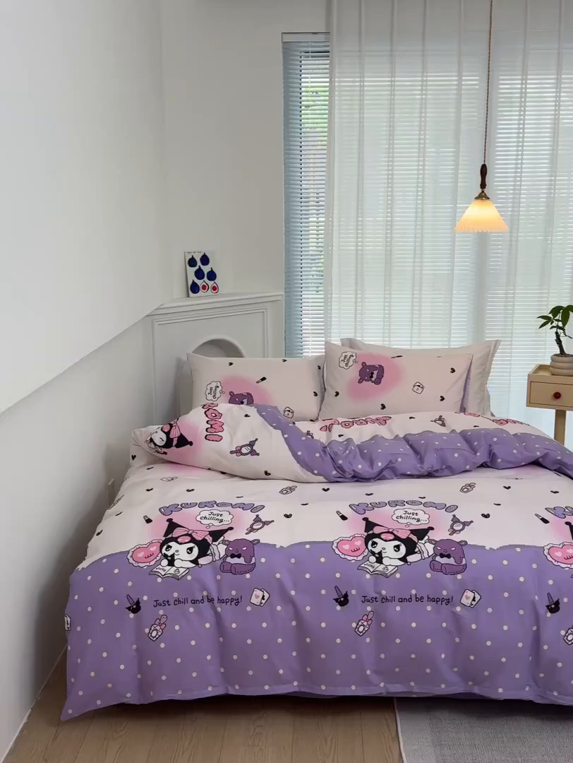 91家纺网 家纺一手货源 找家纺 布可家纺 2025新款水洗棉印花四件套系列 梦想库洛米