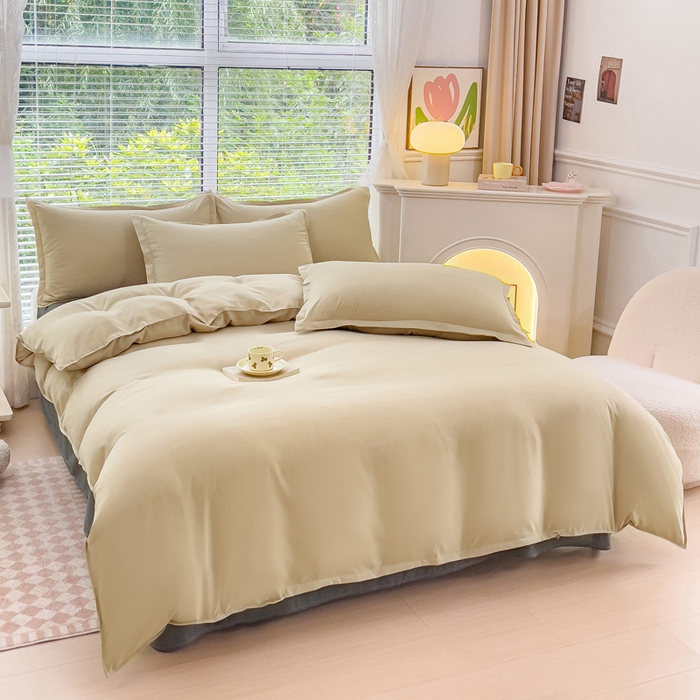 91家纺网 家纺一手货源 找家纺 布可家纺 2025新款水洗棉印花四件套系列 拿铁