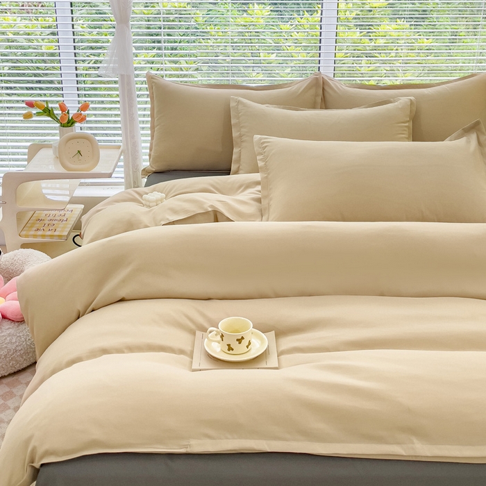 91家纺网 家纺一手货源 找家纺 布可家纺 2025新款水洗棉印花四件套系列 拿铁