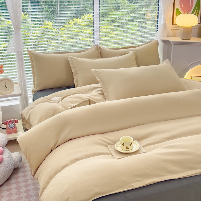 91家纺网 家纺一手货源 找家纺 布可家纺 2025新款水洗棉印花四件套系列 拿铁