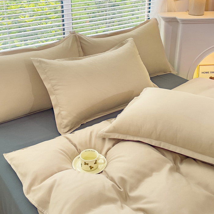 91家纺网 家纺一手货源 找家纺 布可家纺 2025新款水洗棉印花四件套系列 拿铁