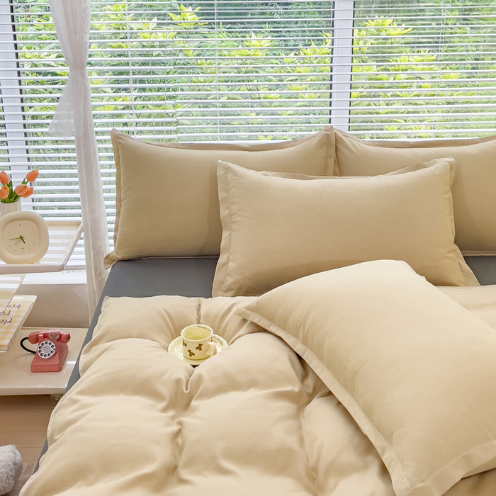 91家纺网 家纺一手货源 找家纺 布可家纺 2025新款水洗棉印花四件套系列 拿铁