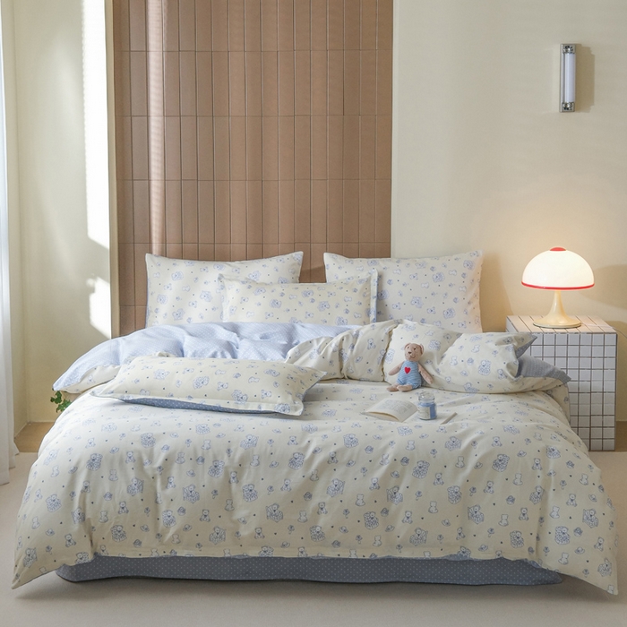 布可家纺 2025新款水洗棉印花四件套系列 奶白熊