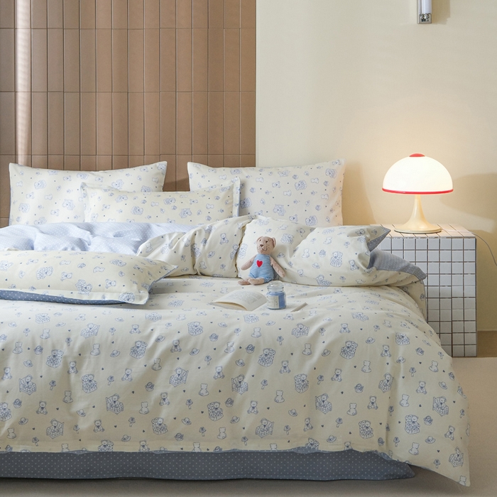 91家纺网 家纺一手货源 找家纺 布可家纺 2025新款水洗棉印花四件套系列 奶白熊