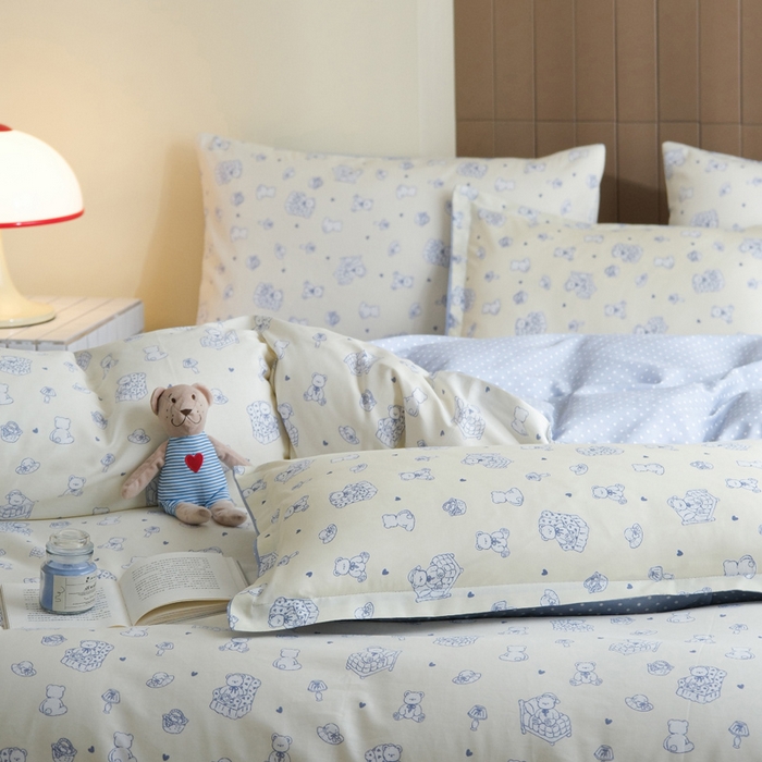 91家纺网 家纺一手货源 找家纺 布可家纺 2025新款水洗棉印花四件套系列 奶白熊