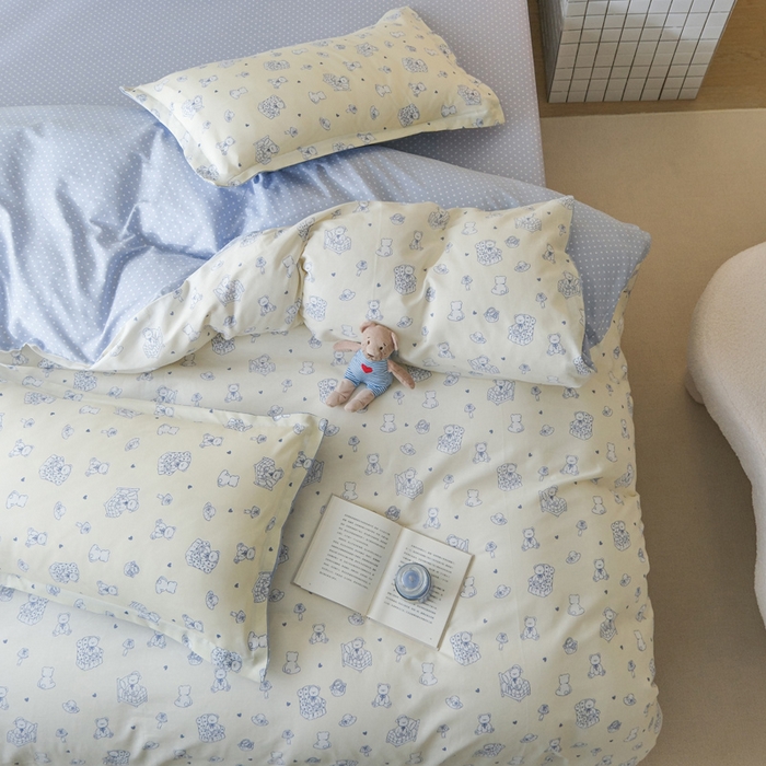 91家纺网 家纺一手货源 找家纺 布可家纺 2025新款水洗棉印花四件套系列 奶白熊